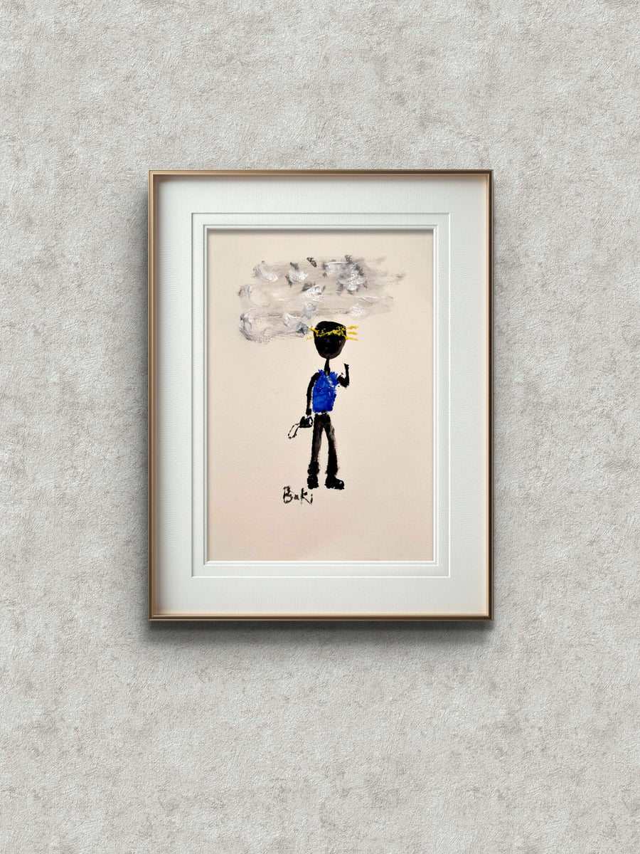 "Vibe Check" Blue Swag - Original A4 Mounted Unframed  Attagrata - Home Wall Decor