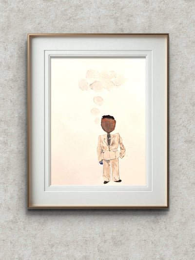 Original Art - "Vibe Check" in Zara Peplum Suit Painting -  A4 Mounted Unframed  Attagrata - Home Wall Decor