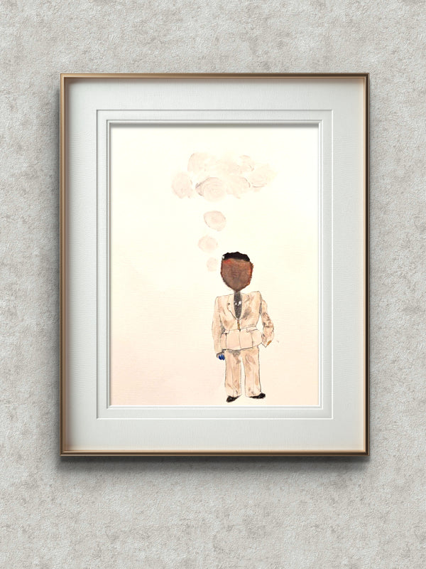 Original Art - "Vibe Check" in Zara Peplum Suit Painting -  A4 Mounted Unframed  Attagrata - Home Wall Decor